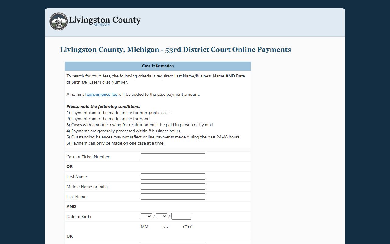 Livingston County District Court court records and online payment portal