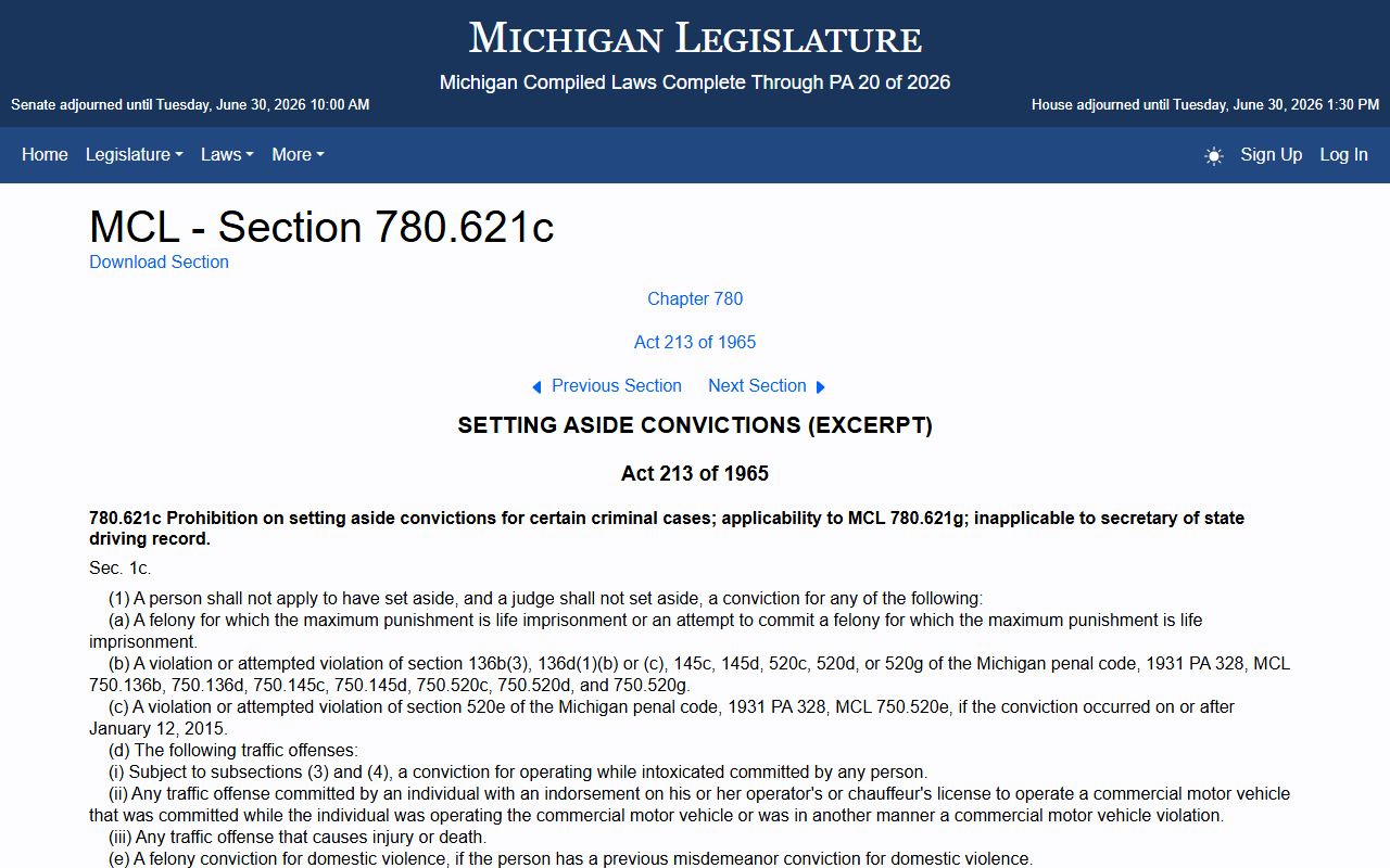 Livingston County criminal court records traffic offense set aside statute
