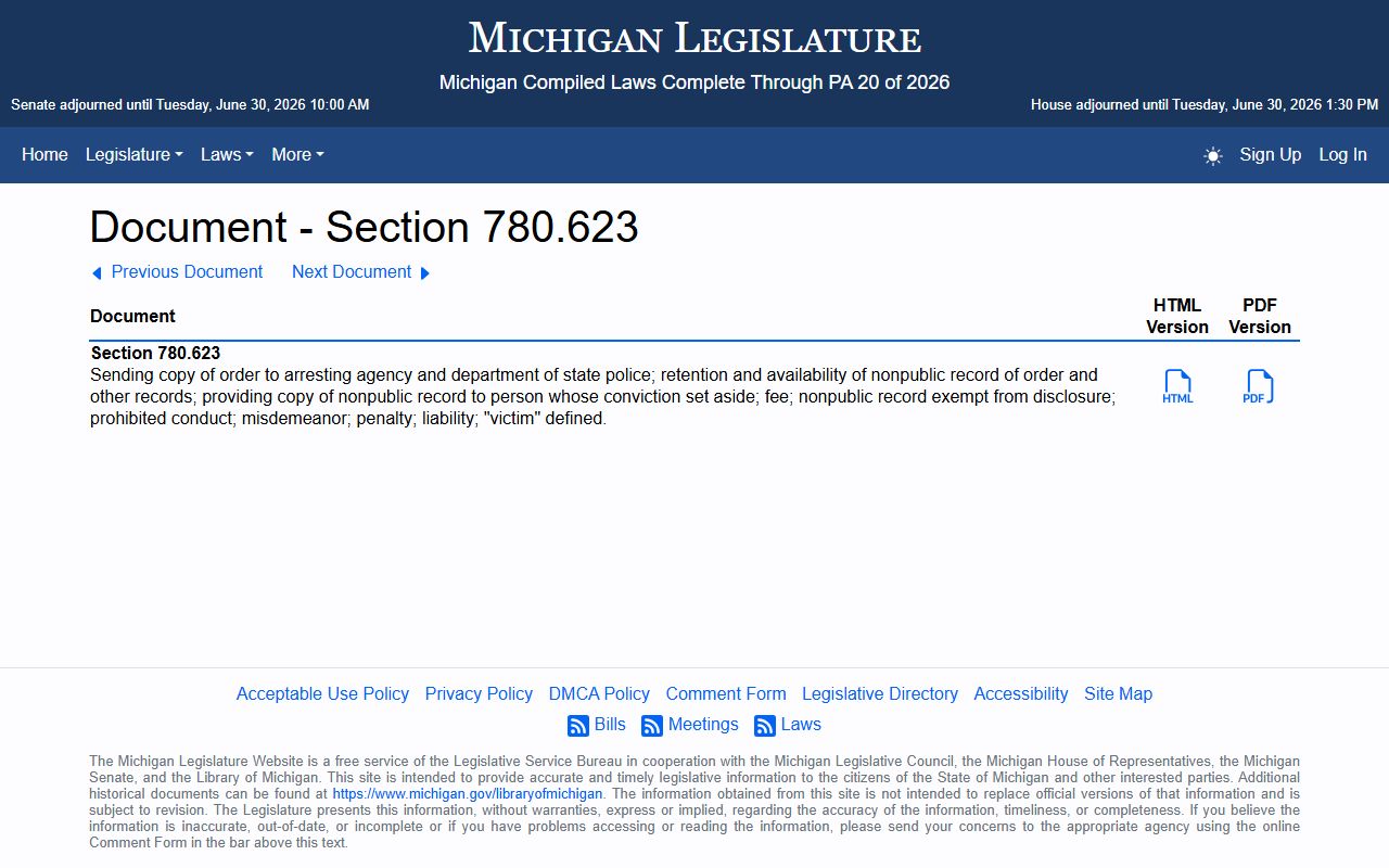 Livingston County criminal court records nonpublic record after set aside statute