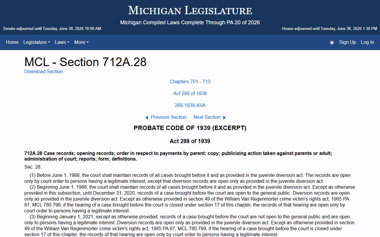Livingston County criminal court records juvenile case record access statute