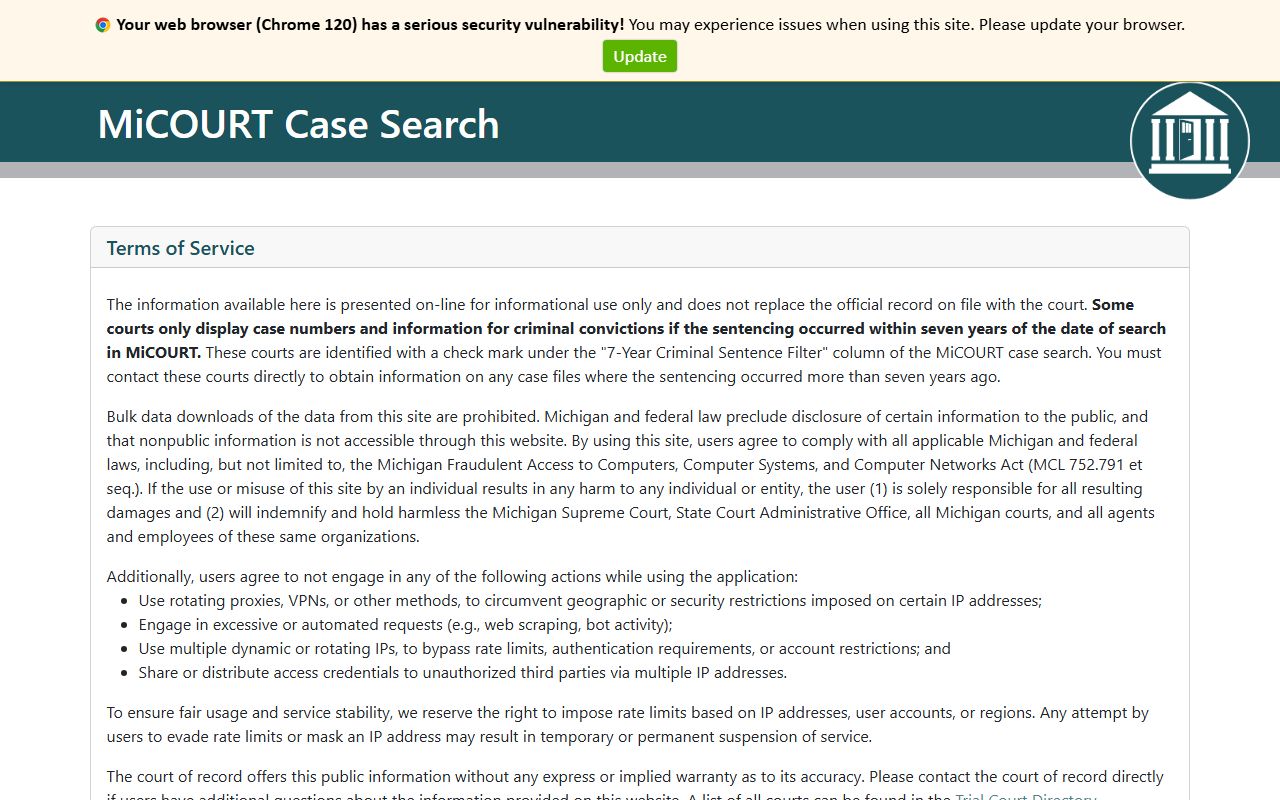 Livingston County Circuit Court records search on the MiCOURT case search portal