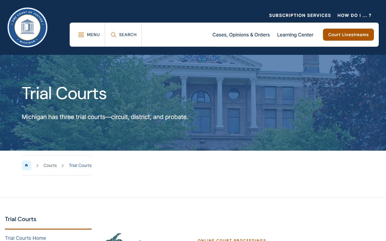 Livingston County trial court records structure on the Michigan Courts site