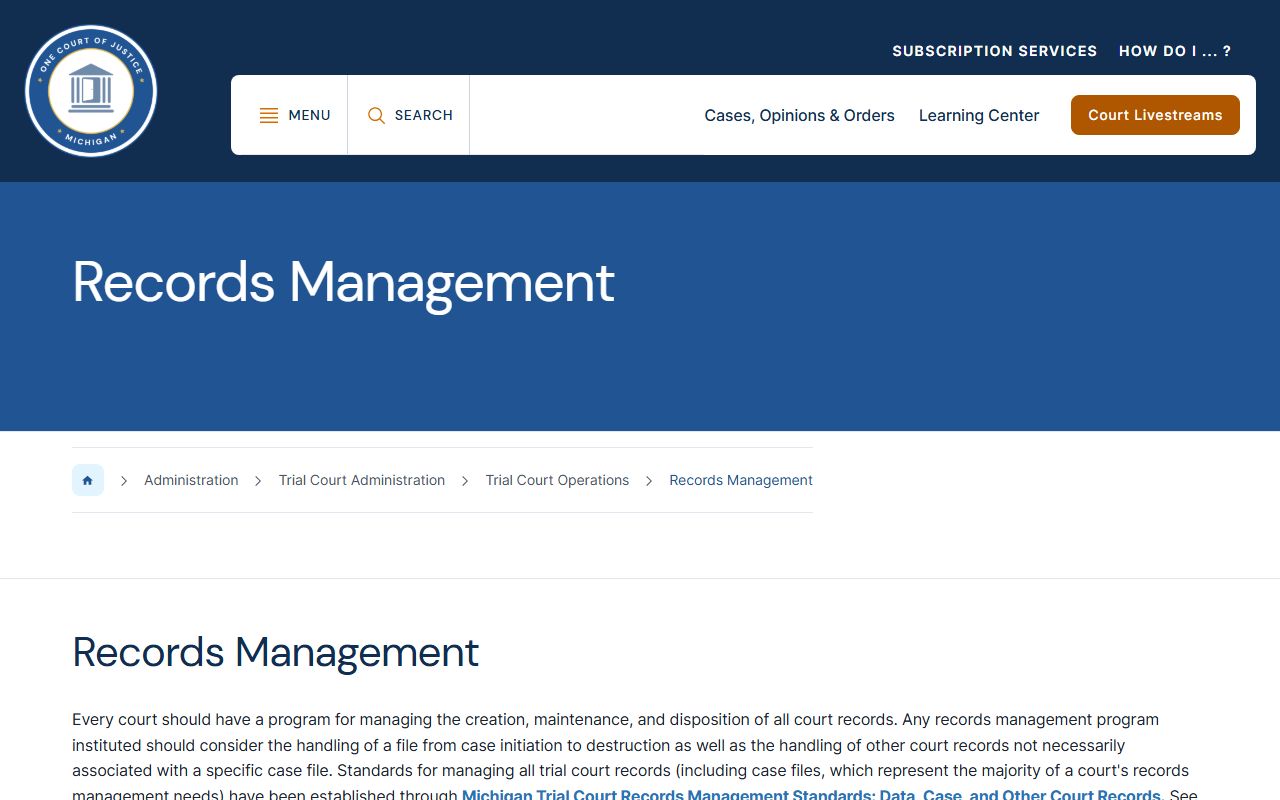 Livingston County court records management guidance from the Michigan courts administration