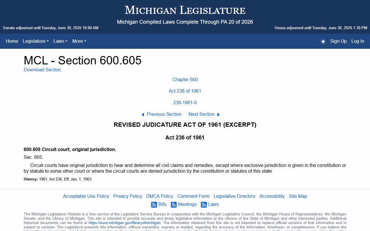 Livingston County probate records and Michigan circuit court general jurisdiction statute