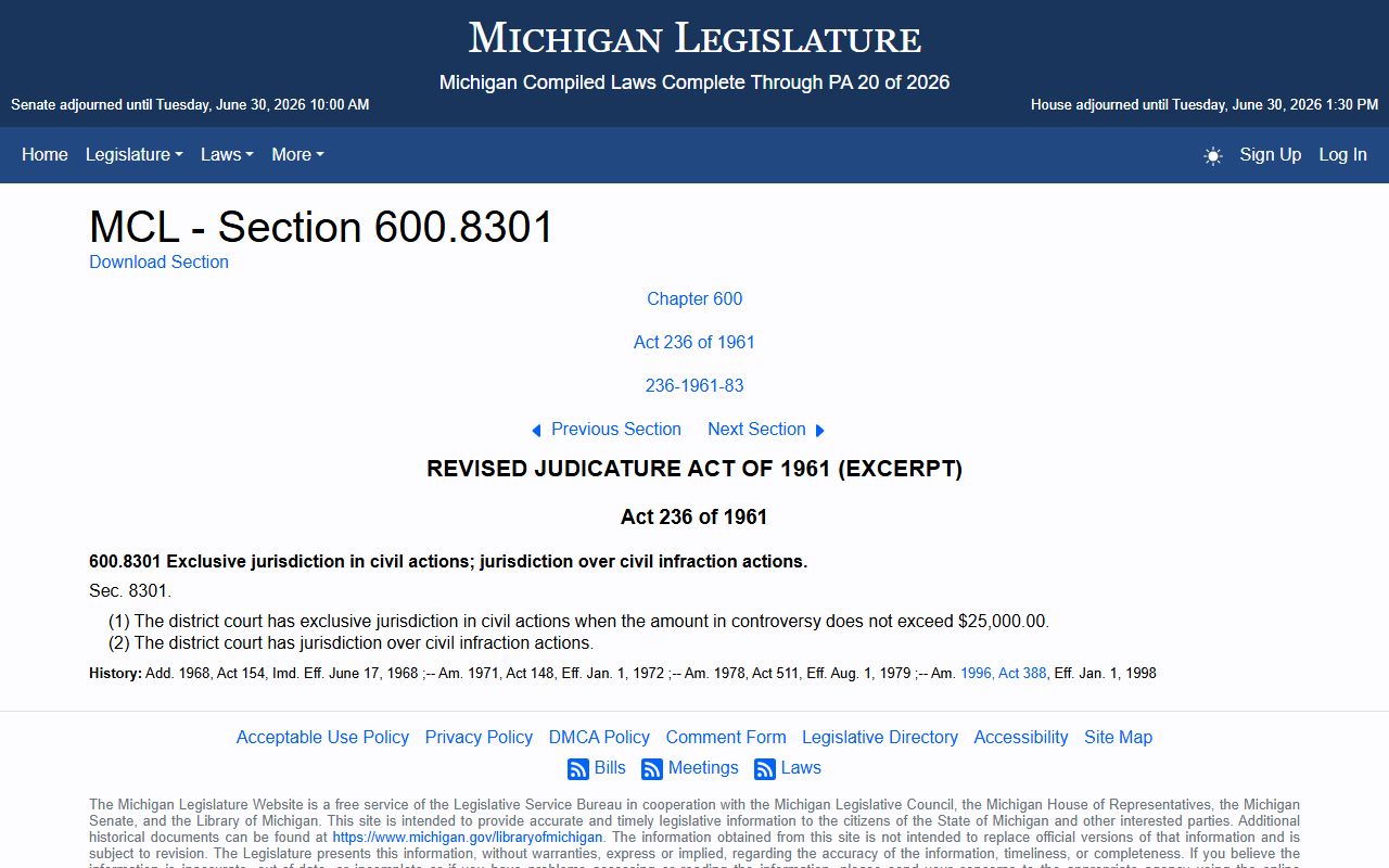 Livingston County probate records and Michigan district court civil jurisdiction statute