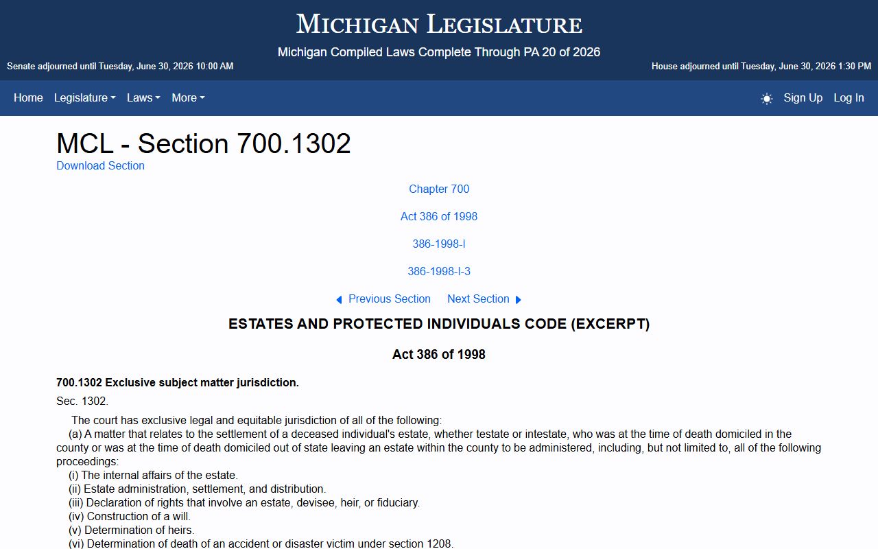 Livingston County probate records and Michigan probate court jurisdiction statute