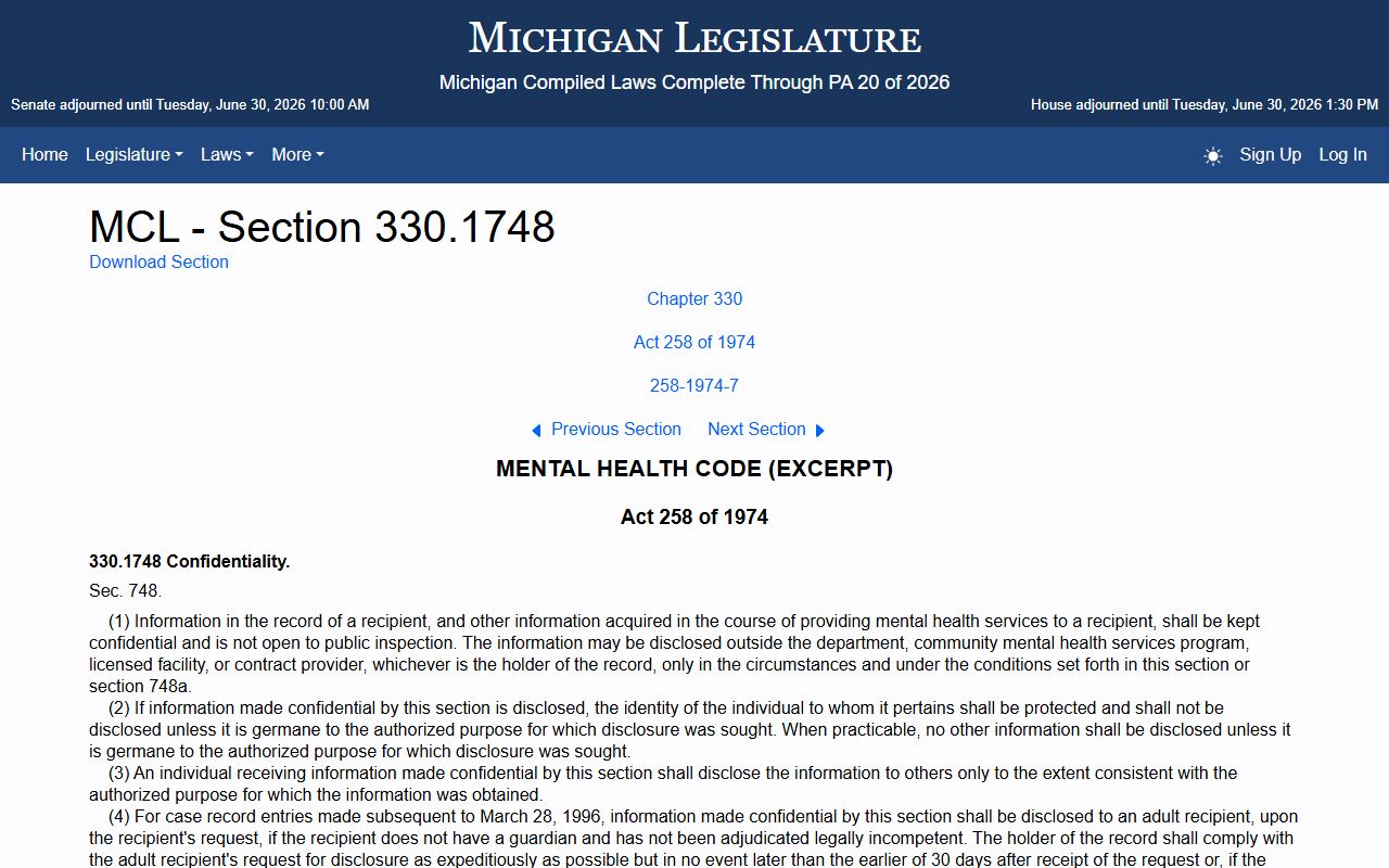 Livingston County traffic court records and Michigan mental health confidentiality statute