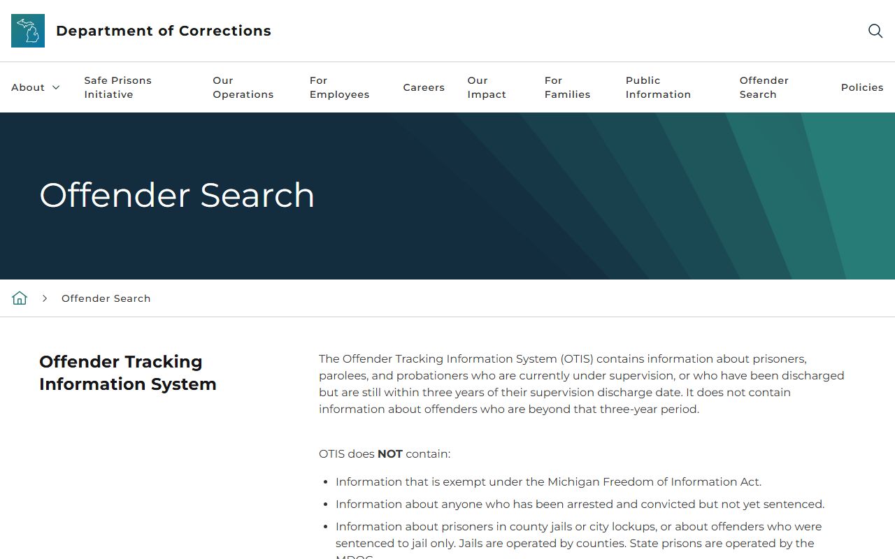 Livingston County warrant records context through the Michigan Department of Corrections OTIS search